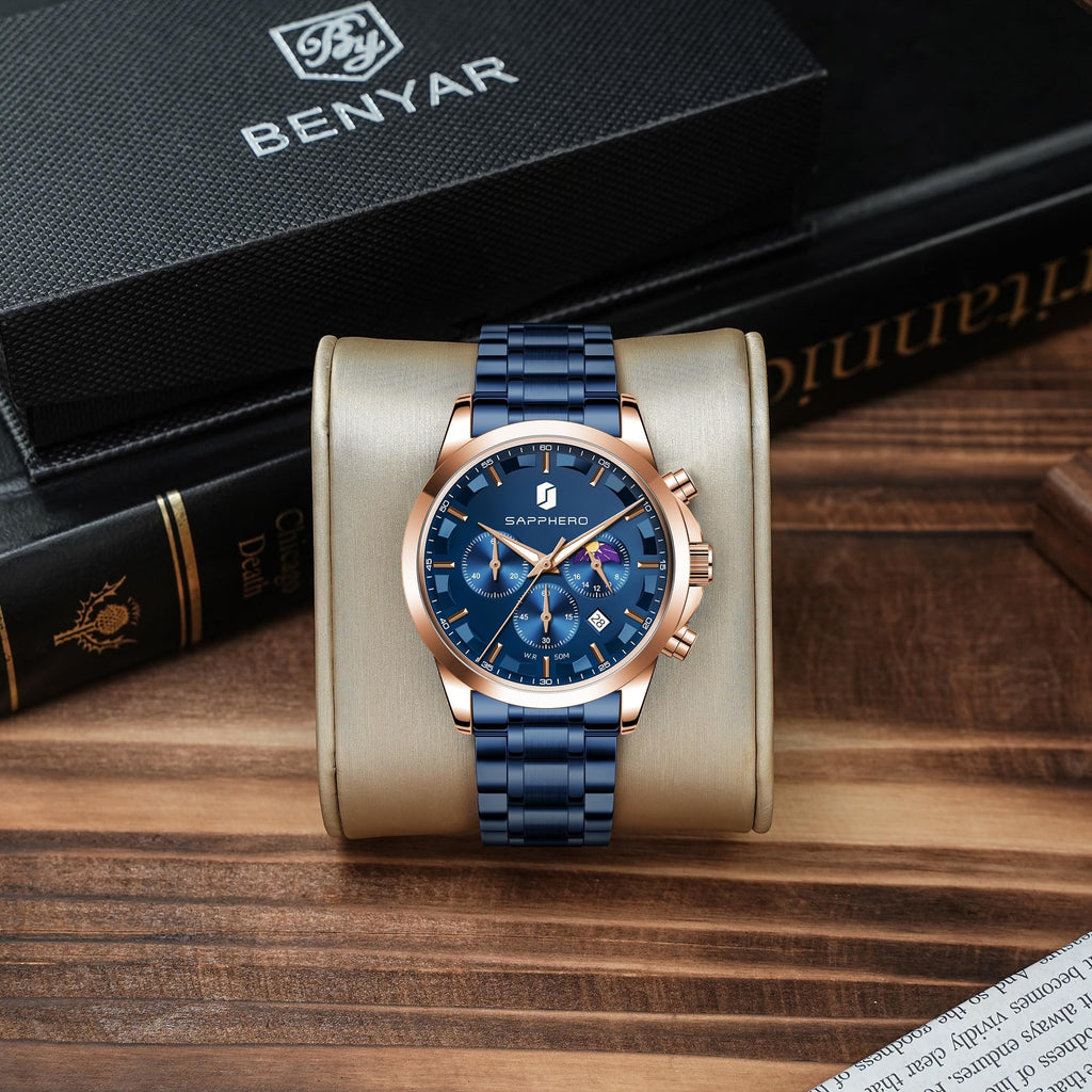 BENYAR Mens Watches Analog Quartz Chronograph Waterproof Wrist Watches for Men Fashion Business Work Casual Sport Designer Dress Watch with Calendar Elegant Gifts for Men