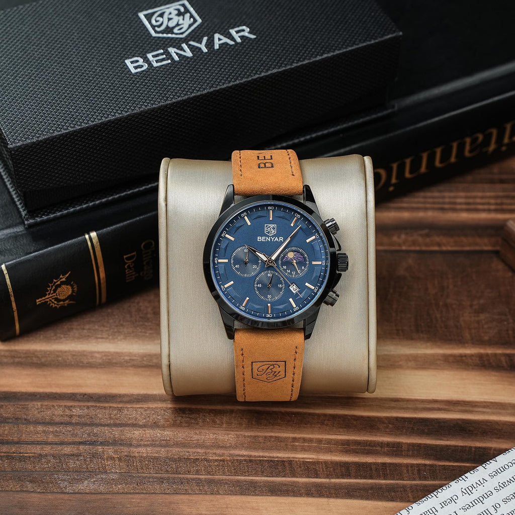 BENYAR Mens Watches Analog Quartz Chronograph Waterproof Wrist Watches for Men Fashion Business Work Casual Sport Designer Dress Watch with Calendar Elegant Gifts for Men
