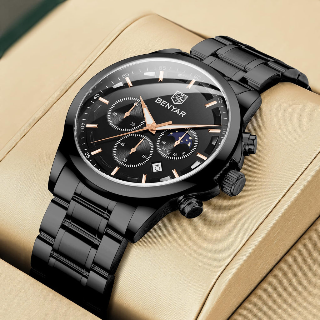 BENYAR Mens Watches Analog Quartz Chronograph Waterproof Wrist Watches for Men Fashion Business Work Casual Sport Designer Dress Watch with Calendar Elegant Gifts for Men