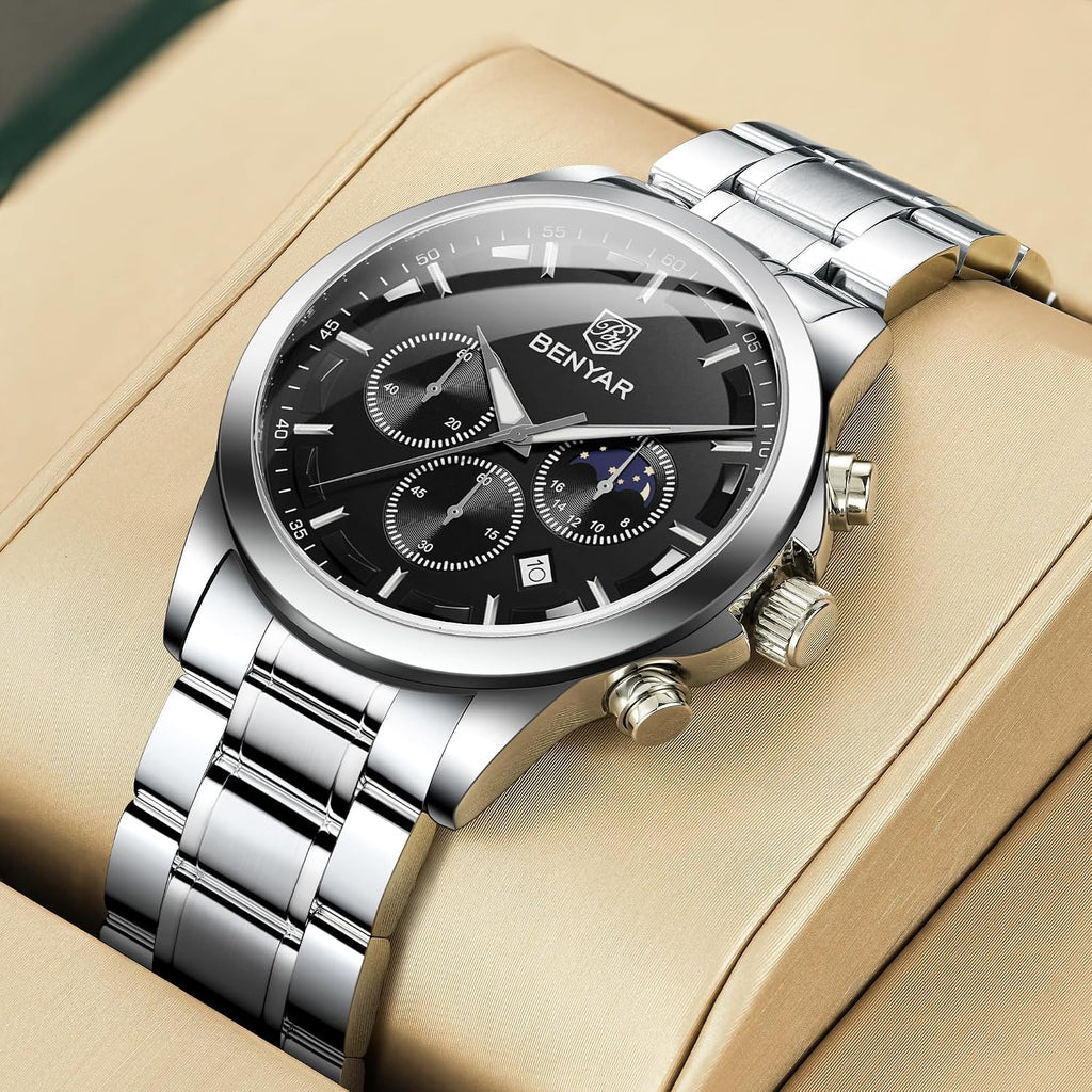 BENYAR Mens Watches Analog Quartz Chronograph Waterproof Wrist Watches for Men Fashion Business Work Casual Sport Designer Dress Watch with Calendar Elegant Gifts for Men