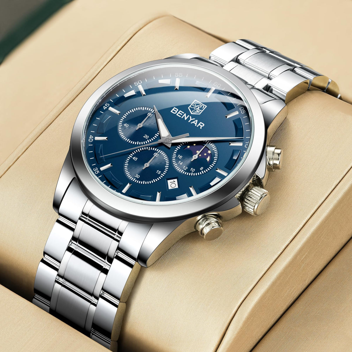 BENYAR Mens Watches Analog Quartz Chronograph Waterproof Wrist Watches for Men Fashion Business Work Casual Sport Designer Dress Watch with Calendar Elegant Gifts for Men