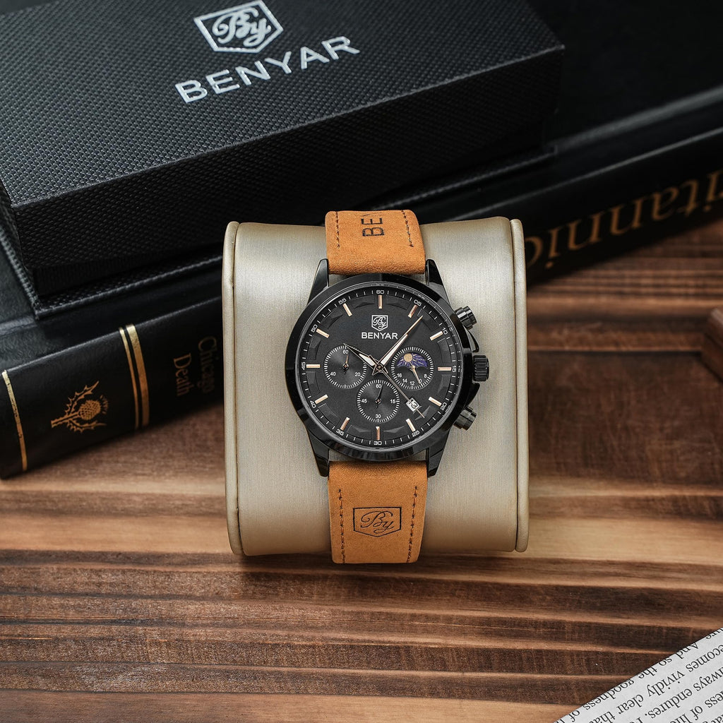 BENYAR Mens Watches Analog Quartz Chronograph Waterproof Wrist Watches for Men Fashion Business Work Casual Sport Designer Dress Watch with Calendar Elegant Gifts for Men