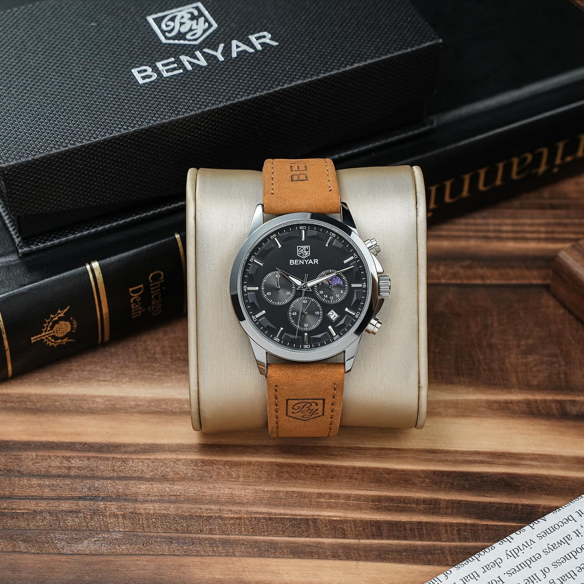 BENYAR Mens Watches Analog Quartz Chronograph Waterproof Wrist Watches for Men Fashion Business Work Casual Sport Designer Dress Watch with Calendar Elegant Gifts for Men